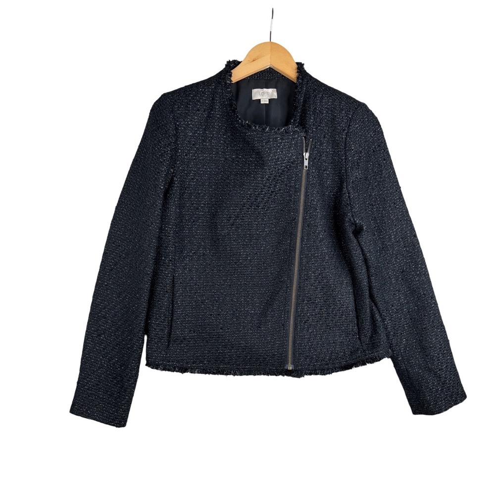 Loft Outlet Tweed Asymmetrical Jacket size Medium Black